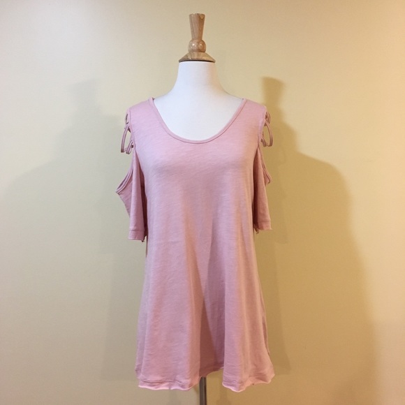 Strappy Cold Shoulder Blush Pink Tee - Picture 2 of 5